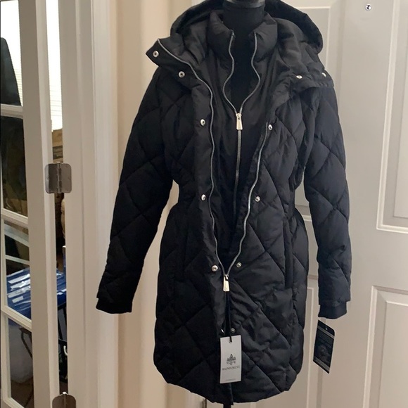 Rainforest Diamond Quilted Water Resistant Attached Hood Bib Vest Black Coat - Picture 2 of 14